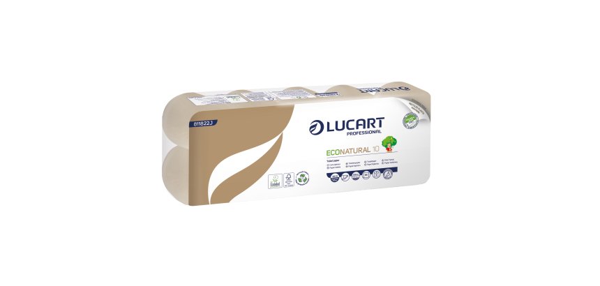 Carta igienica EcoNatural - 9,5 cm x 19,8 mt - 15 gr - diametro 10 cm - 180 strappi - Lucart - pacco 10 rotoli