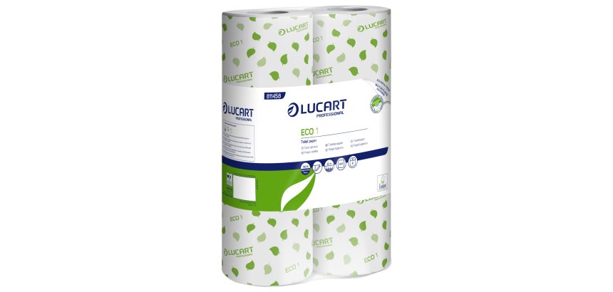 Carta igienica Eco - 2 veli - 16,5 gr - diametro 10,2 cm - 9,8 cm x 22 mt - 200 strappi - Lucart - pacco 6 rotoli fascettati singolarmente