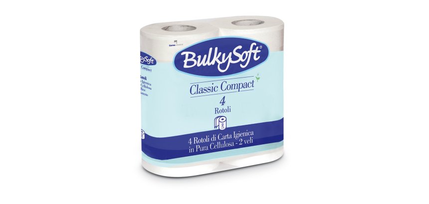 Carta igienica Classic - 2 veli - 16 gr - 10 cm x 52,5 mt - diametro 11,5 cm - 500 strappi - BulkySoft - pacco 4 rotoli