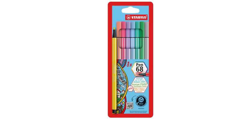 Pennarelli Pen 68 - colori assortiti pastello - Stabilo - busta 8 pezzi
