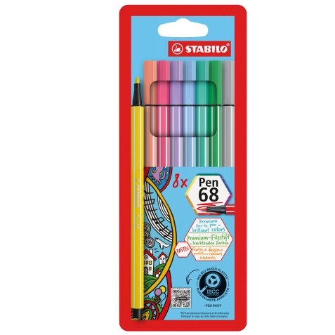 Pennarelli Pen 68 - colori assortiti pastello - Stabilo - busta 8 pezzi