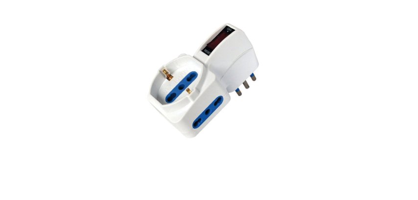 Adattatore con spina 10A verticale - 2 prese bipasso 10/16A + 1 presa Schuko - MKC