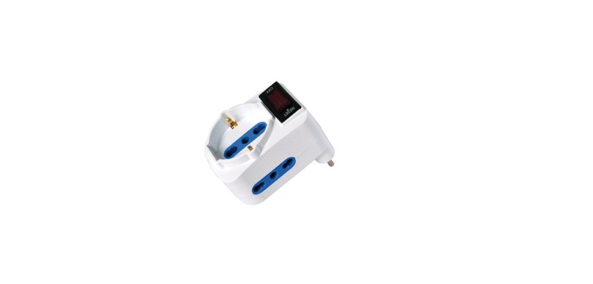 Adattatore con spina 10A orizzontale - 2 prese bipasso 10/16A + 1 presa Schuko - MKC