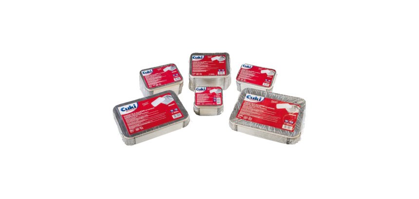 Contenitore in alluminio - 21,2 x 14,7 x 4 cm - 2 porzioni - coperchio incluso - Cuki Professional - pack 50 pezzi