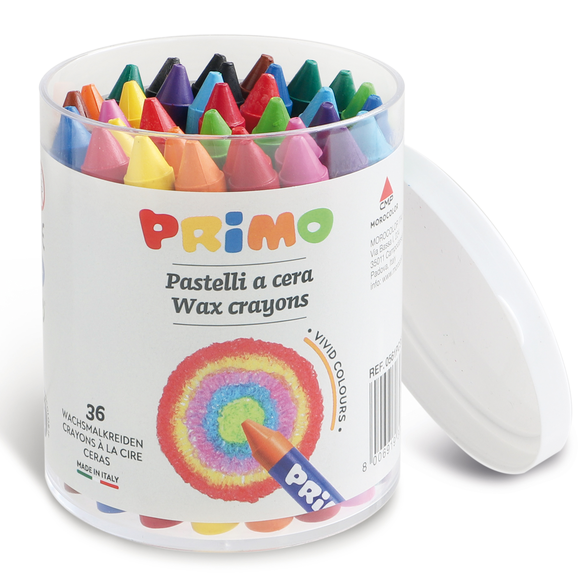 Pastelli a cera - D 10,5x100mm - Primo - barattolo 36 colori