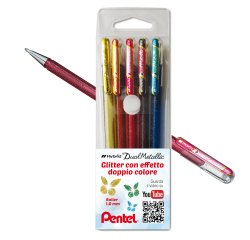 Roller gel Hybrid Dual Metallic - punta 1,0mm - 5 colori assorititi  - Pentel - astuccio 5 roller