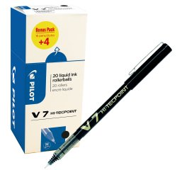 Roller con cappuccio Hi Tecpoint V7  - punta 0,7mm - nero  - Pilot - conf. 16 + 4 pezzi