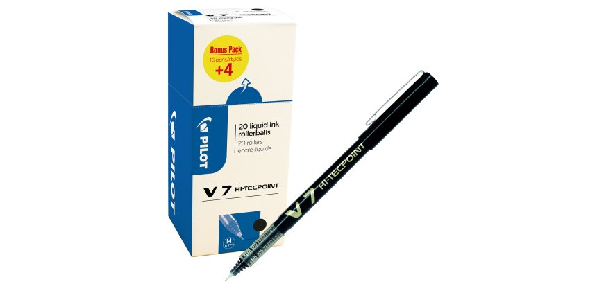 Roller con cappuccio Hi Tecpoint V7  - punta 0,7mm - nero  - Pilot - conf. 16 + 4 pezzi