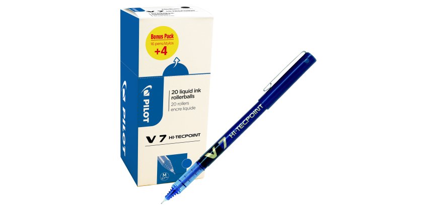 Roller con cappuccio Hi Tecpoint V7 - punta 0,7mm - blu  - Pilot - conf. 16 + 4 pezzi