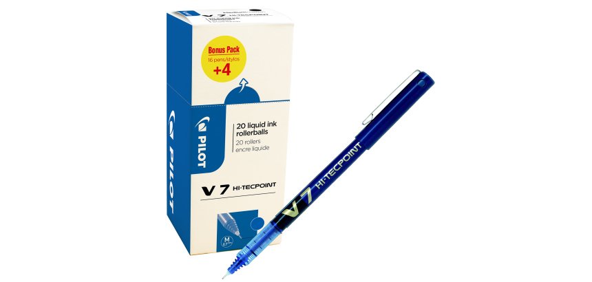Roller con cappuccio Hi Tecpoint V7 - punta 0,7mm - blu  - Pilot - conf. 16 + 4 pezzi