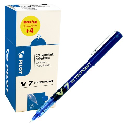 Roller con cappuccio Hi Tecpoint V7 - punta 0,7mm - blu  - Pilot - conf. 16 + 4 pezzi