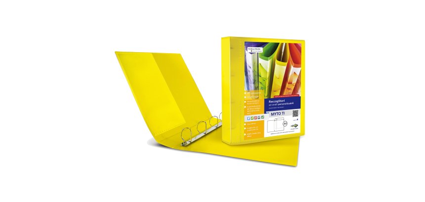 Raccoglitore personalizzabile Myto TI - 22 x 30 cm - 4 anelli a D 30 mm - dorso 4 cm - giallo - Sei Rota