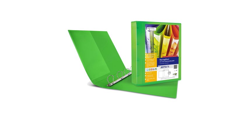 Raccoglitore personalizzabile Myto TI - 22 x 30 cm - 4 anelli a D 30 mm - dorso 4 cm - verde - Sei Rota