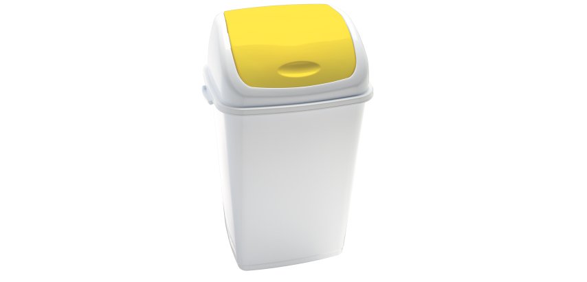 Pattumiera con coperchio basculante Rif - 44x33x68 cm - 50 L - bianco/giallo - Medial