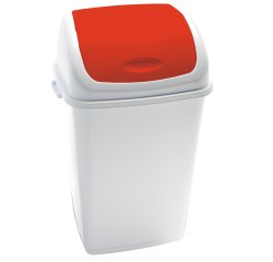 Pattumiera con coperchio basculante Rif - 44x33x68 cm - 50 L - bianco/rosso - Medial
