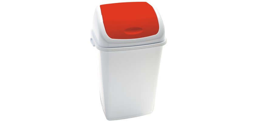 Pattumiera con coperchio basculante Rif - 44x33x68 cm - 50 L - bianco/rosso - Medial
