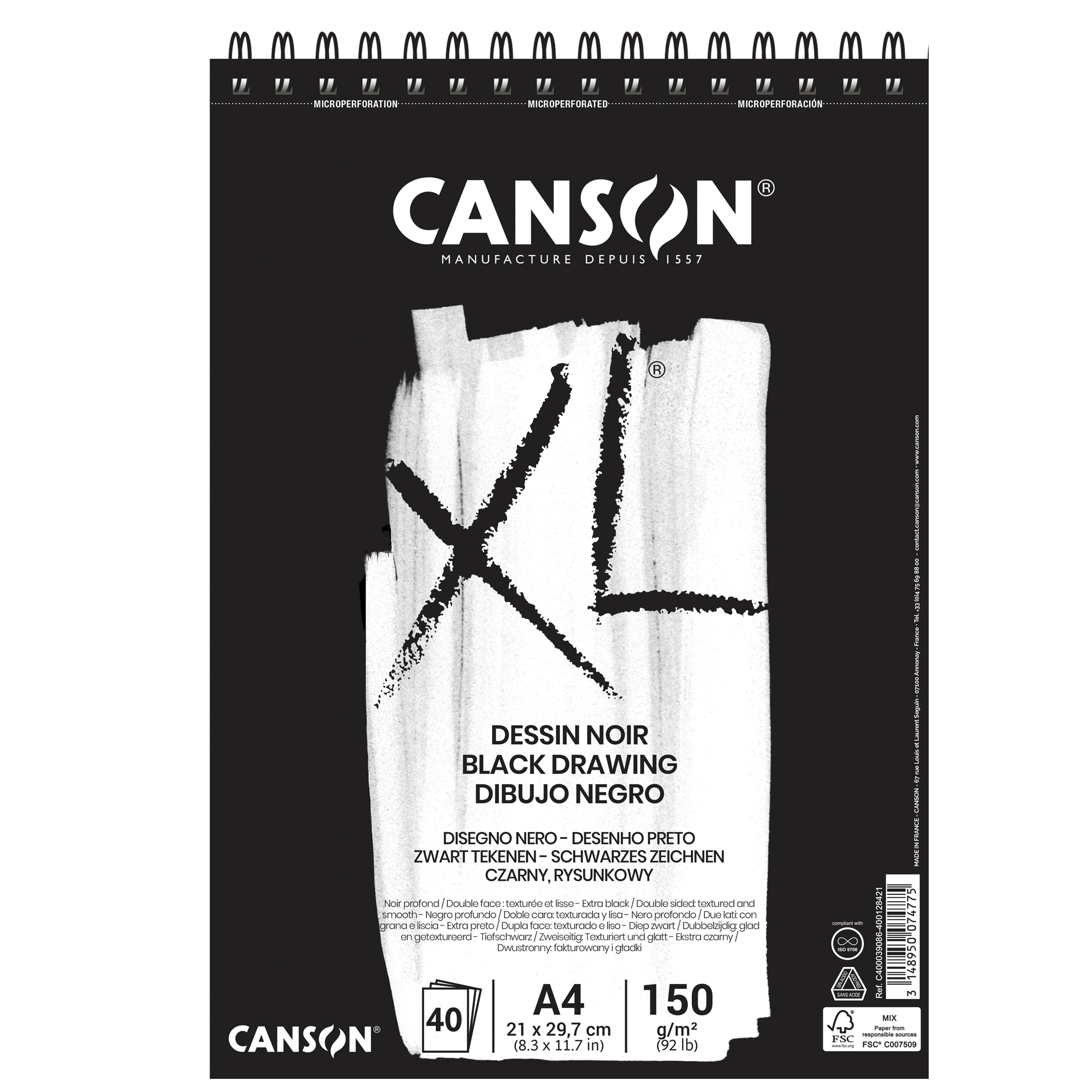 Album XL Dessin noir - A4 - 150 gr - 40 fogli - Canson su