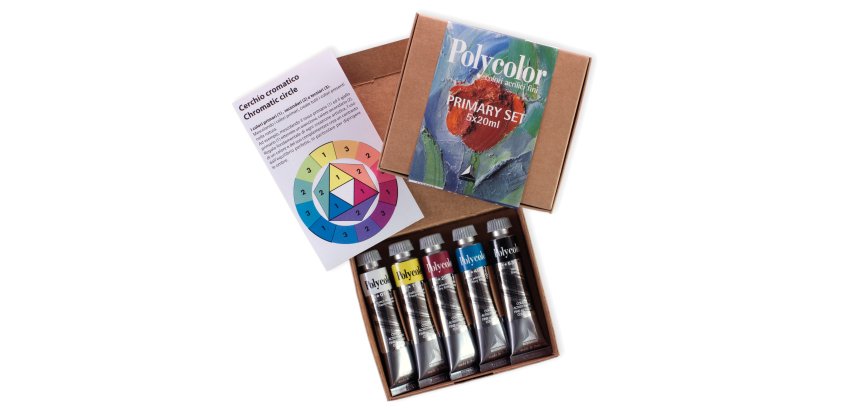 Colori vinilici Polycolor Primary Set - 20 ml - colori primari (nero, bianco inclusi) - Maimeri - set 5 pezzi