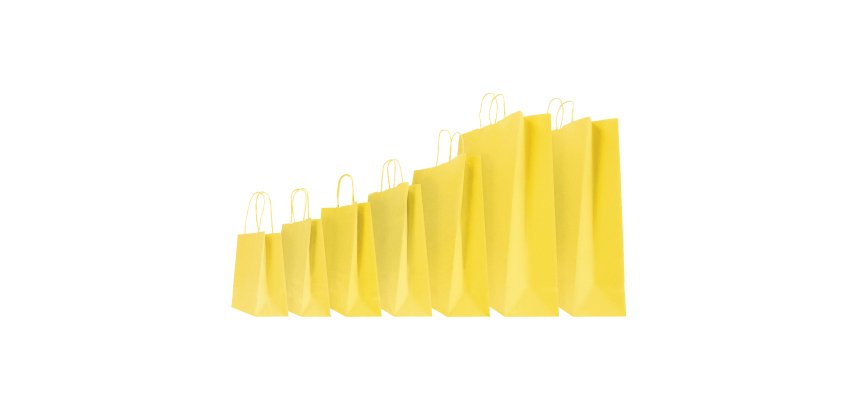 Shopper Twisted - maniglie cordino - 14 x 9 x 20 cm - carta kraft - giallo - Mainetti Bags - conf. 25 pezzi
