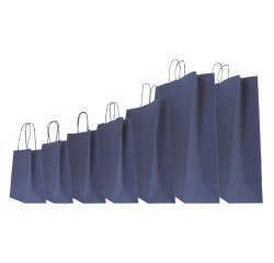 Shopper Twisted - maniglie cordino - 14 x 9 x 20 cm - carta kraft - blu - Mainetti Bags - conf. 25 pezzi