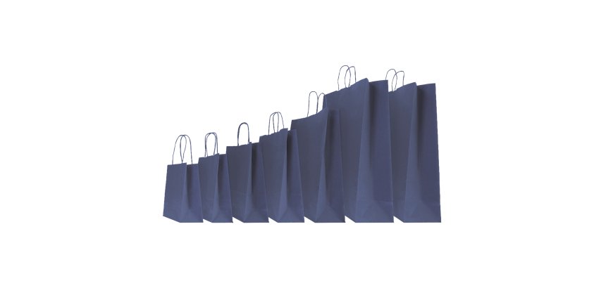 Shopper Twisted - maniglie cordino - 14 x 9 x 20 cm - carta kraft - blu - Mainetti Bags - conf. 25 pezzi