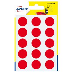 AVERY Bollini adesivi colorati in bustina Ø19mm, rosse, permanenti, scrivibili a mano, 6 fogli