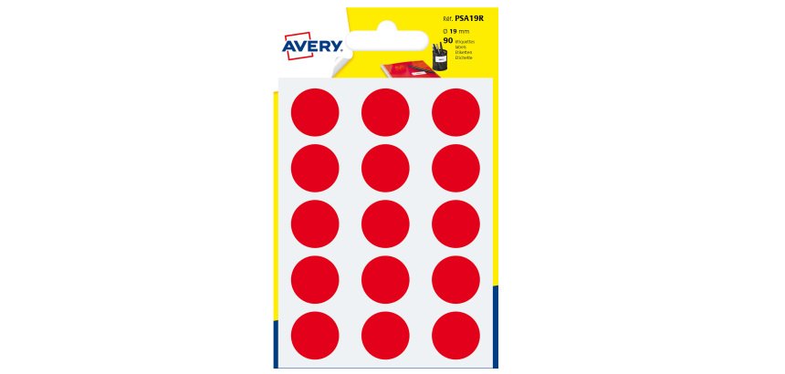 AVERY Bollini adesivi colorati in bustina Ø19mm, rosse, permanenti, scrivibili a mano, 6 fogli