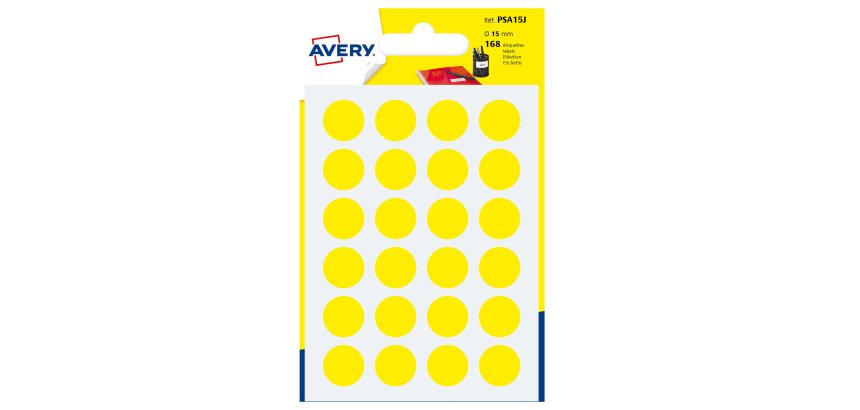 AVERY Bollini adesivi colorati in bustina Ø15mm, gialli, permanenti, scrivibili a mano, 7 fogli