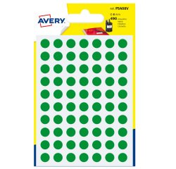 AVERY Bollini adesivi colorati in bustina Ø8mm, verdi, permanenti, scrivibili a mano, 7 fogli