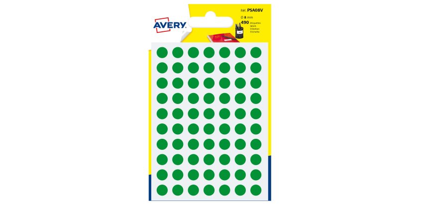 Etichette adesive tonde PSA - in carta - permanenti - diametro 8 mm - 70 et/fg - 7 fogli - verde - Avery