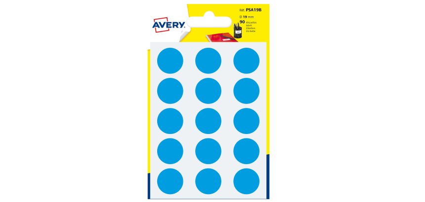 AVERY Bollini adesivi colorati in bustina Ø19mm, blu, permanenti, scrivibili a mano, 6 fogli