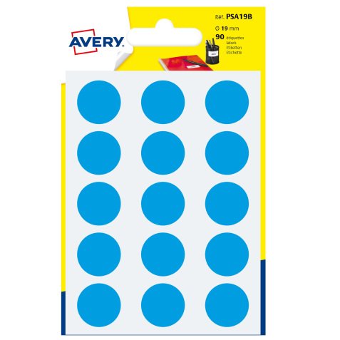 AVERY Bollini adesivi colorati in bustina Ø19mm, blu, permanenti, scrivibili a mano, 6 fogli