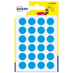 AVERY Bollini adesivi colorati in bustina Ø15mm, azzurre, permanenti, scrivibili a mano, 7 fogli