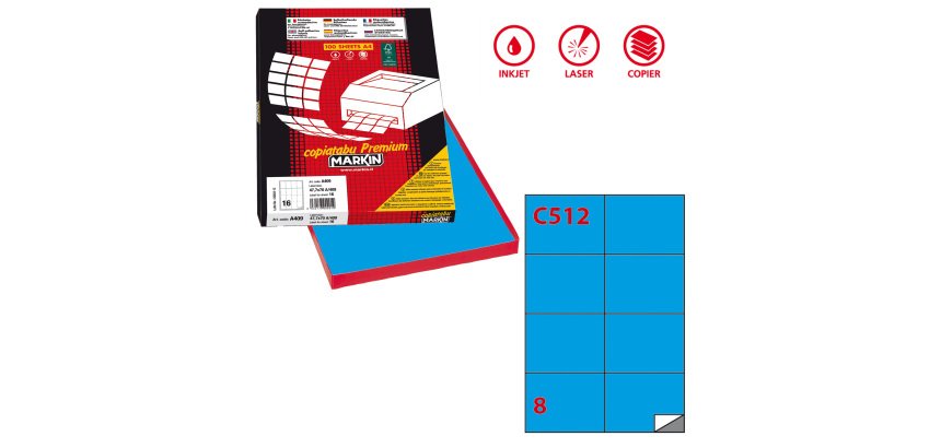 Etichette adesive C/512 - in carta - permanenti - 105 x 74,25 mm - 8 et/fg - 100 fogli - blu - Markin