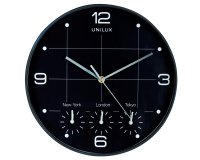 Orologio da parete On Time - 4 fusi orari - diametro 30 cm - nero - Unilux