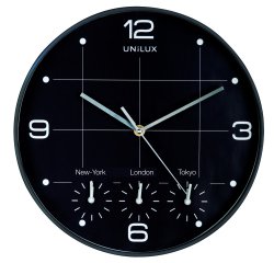 Orologio da parete On Time - 4 fusi orari - diametro 30 cm - nero - Unilux