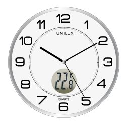 Orologio da parete Tempus - con termometro - diametro 30 cm - bianco - Unilux