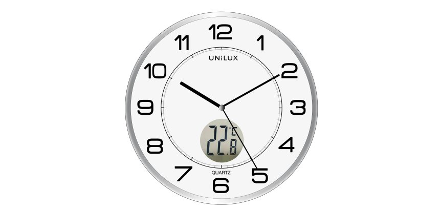Orologio da parete Tempus - con termometro - diametro 30 cm - bianco - Unilux
