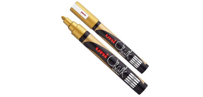 Marcatore a gesso liquido Uni Chalk Marker - punta tonda da 1,80-2,50mm - oro - Uni Mitsubishi