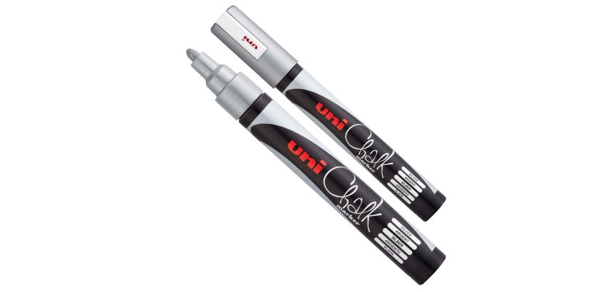 Marcatore a gesso liquido Uni Chalk Marker - punta tonda da 1,80-2,50mm - argento - Uni Mitsubishi