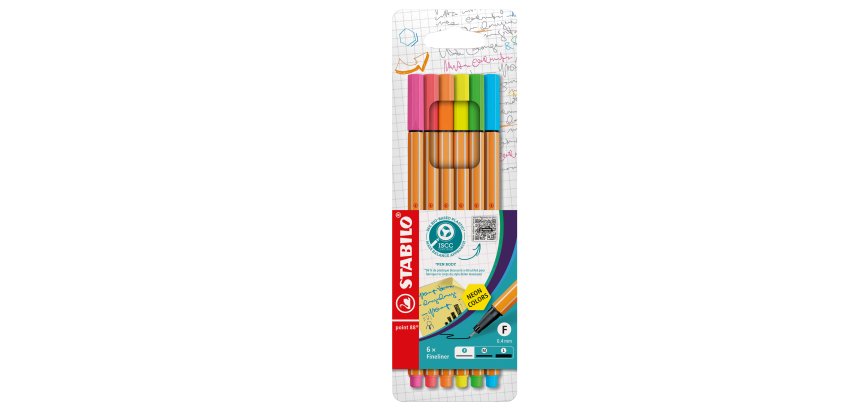 Fineliner Point 88 - tratto 0,4 mm - colori assortiti neon - Stabilo - conf. 6 pezzi