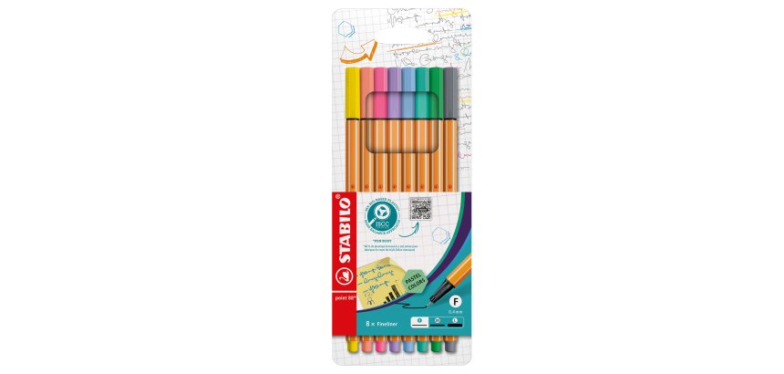 Fineliner Point 88 - tratto 0,4 mm - colori assortiti pastel - Stabilo - conf. 8 pezzi