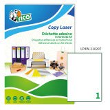 TICO Etichette adesive in carta bianca 210x297mm, 1 etichetta per foglio A4, adesivo permanente, laser/inkjet, 100 fogli