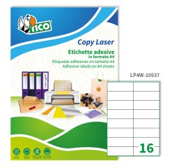 TICO Etichette adesive in carta bianca 105x37mm, 16 etichette per foglio A4, adesivo permanente, laser/inkjet, 100 fogli