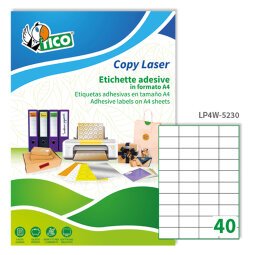 TICO Etichette adesive in carta bianca 52x30mm, 40 etichette per foglio A4, adesivo permanente, laser/inkjet, 100 fogli