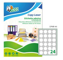 TICO Etichette adesive in carta bianca d. 40mm, 24 etichette per foglio A4, adesivo permanente, laser/inkjet, 100 fogli