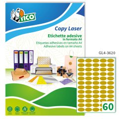 TICO Etichette adesive in carta oro 36x20mm, ovali, 60 etichette per foglio, adesivo permanente, laser / offset / serigrafica / tipografica, 100 fogli