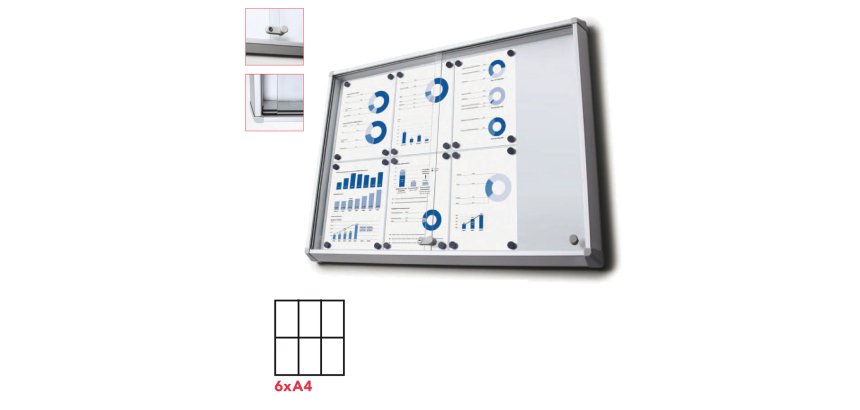 Bacheca per interni - magnetica - 6 fogli A4 - ante scorrevoli - Studio T