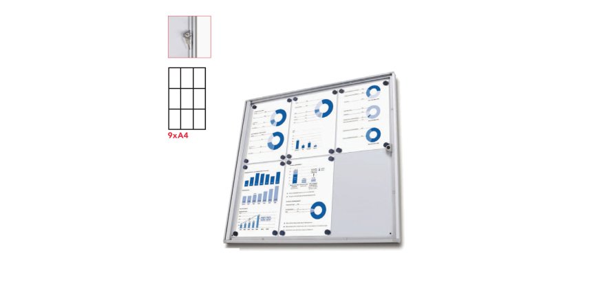 Bacheca per interni Economy - magnetica - 9 fogli A4 - anta battente - Studio T
