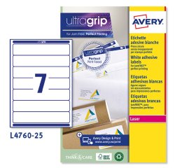 AVERY Etichette in carta bianca coprente per raccoglitori 192x38mm, 7 etichette per foglio, adesivo permanente, laser, 25 fogli